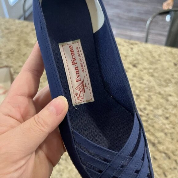 Vintage Evan Picone Women’s Espadrilles 6.5M Navy Canvas Flats Peep Toe Spain - Picture 2 of 10